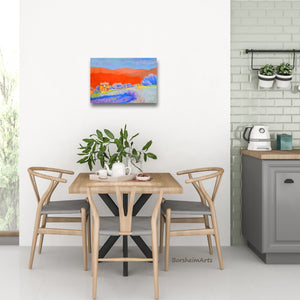 Also available as a print on metal, shown here without a frame and decorating this modern dining room.