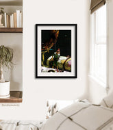 This lovely dark print becomes the center of attention in this light colored boho bedroom scene.  Buy your favorite size print today with an old globe and old world map
