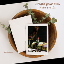 Cargar imagen en el visor de la galería, Order note cards of Pinocchio to share or perhaps give as a gift card to someone with a surprise vacation inside (Pinocchio as World Traveler).
