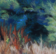 Load image into Gallery viewer, Detail of pastel landscape painting Grasses of Santa Margherita Ligure I Ligurian Landscape Painting Blue Pastel Painting Hiking Ligurian Coast near Portofino Italy
