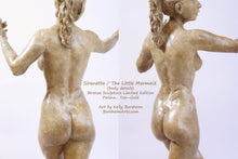 Cargar imagen en el visor de la galería, torso details back and 3/4 view of Sirenetta/ Sirena Little Mermaid bronze figure sculpture.  Lovely body shapes modeled from a live art model session.
