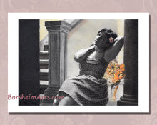 Load image into Gallery viewer, The art on fine art paper.. Leopard with Woman illustration print Spotted big cat large wall art charcoal pastel drawing safari animal empowered women gift room decor

