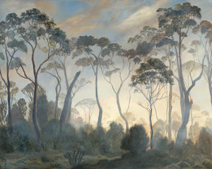 The original painting Tasmania in the Clouds is an Australian landscape painting of trees in fog and mist available here as prints on metal and so much more.