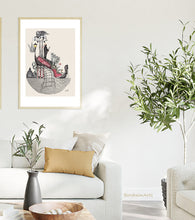 Cargar imagen en el visor de la galería, Add a work of eclectic art and design Venice Shoe, a fantasy shoe as a gondola.  This drawing is full of symbols of Venezia and adds a special look to this Italian style living room decor.
