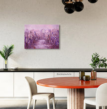 Load image into Gallery viewer, Another dining room decor idea, showing the gallery-wrapped canvas (meaning that framing is optional) of Vineyard in Fog Montecarlo Tuscany, an artwork by Kelly Borsheim at BorsheimArts
