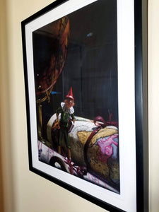 Original art framed, but with plexiglass for safer shipping. recommended to change to non-reflective glass.