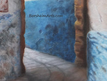Load image into Gallery viewer, detail of texture of blue and white corridor architecture in Essaouira, Morocco
