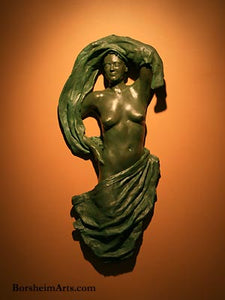 Lookout Bronze Woman with Fabric Wall hanging Art Relief Sculpture