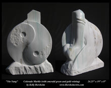 Carica l&#39;immagine nel visualizzatore di Gallery, Front and back views of Yin Yang Marble Sculpture Erotic Statue Green Gold Veining Marble Sculpture
