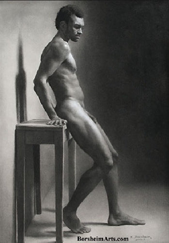 Second Thoughts Classical Drawing of Nude Male Figure SOLD