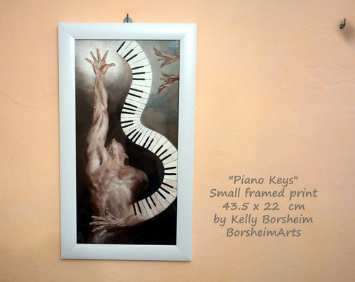 Inspiring Jazz Hands music wall art Male ballet dancer gift art Piano Keys print from large vertical painting Tickling the Ivories Dance art , framed in simple white frame, ready to hang