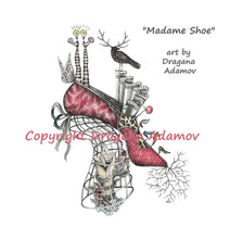 Cargar imagen en el visor de la galería, This gorgeous fantasy illustration Madame Shoe by Dragana Adamov has been made into elegant scarves for women, as well as designer plates.  
