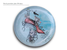 Load image into Gallery viewer, Madame Shoe, a hand-drawn illustration design printed onto a plate in the Adamov Collection. Order your set today!
