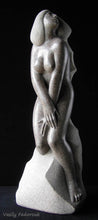 Laden Sie das Bild in den Galerie-Viewer, Stone Sculpture of a modest nude woman looking upwards towards the heavens. She is classical and elegant and looks lovely in a luxury home, or even a relatively modest one. Sculpture by Ukrainian artist Vasily Fedorouk
