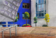 The cobalt blue wall of the Guggenheim Museum in Bilbao is an architectural feature that really grabs attention.  Bilbao Spain artwork for sale