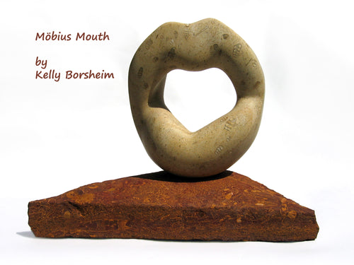 Möbius Mouth Limestone Sculpture with Mobius and Fossils in Stone