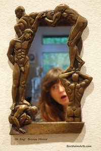 Artist Self-Portrait in Studio with Oh Boy! Bronze Mirror of Nude Men