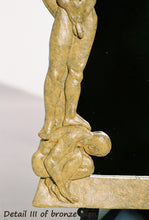 Load image into Gallery viewer, Detail of lower left, crouching man supports a standing man on his shoulders and back, Oh Boy! Bronze Mirror of Nude Men
