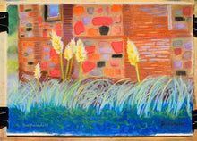 Cargar imagen en el visor de la galería, Original pastel painting titled Pampas Grass in from of a Medieval Stone and brick house in Tuscany, Italy.  The colors are surreal and very intense colors.  Artwork on Italian paper and was painting by artist Kelly Borsheim
