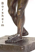 Load image into Gallery viewer, Detail feet Reginald Walking Man Bronze Statue African American Sculpture Black Patina Standing Figure Art
