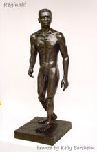 將圖片載入圖庫檢視器 Reginald Walking Man Bronze Statue African American Sculpture Black Patina Standing Figure Art
