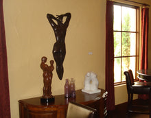 Load image into Gallery viewer, Solo show of art by Kelly Borsheim at The Vineyard at Florence, Texas, 2011 May, showing the large bas-relief Ten, as well as tabletop sculptures, Together and Alone (bronze) and Back to Back (stone, marble)
