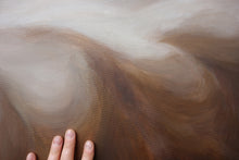 Load image into Gallery viewer, Detail of torso painting Arch to show metallic sheen in the paint and the artist&#39;s hand to show size.
