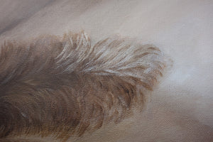 Metallic paint gives subtle highlights to this painting of a female nude torso titled "Arch" 