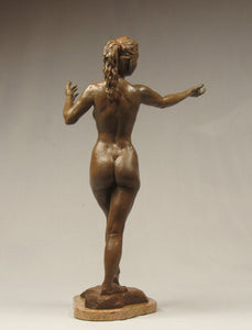 Nude Back View Brown Granite-Like Patina - Sirenetta Little Mermaid Bronze Statue of Nude Woman Standing Dancing Arm Outstretched Sculpture