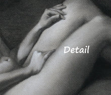 Cargar imagen en el visor de la galería, Details of nude woman hands on thighs charcoal drawing original art from live model
