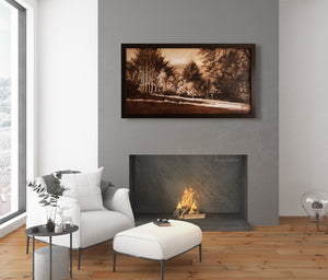 Enchanted Afternoon monochromatic landscape oil painting in fireplace living room decor neutral and beautiful