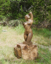 Load image into Gallery viewer, Gemini bronze sculpture of a curvaceous woman looks great in an outdoor garden, lovely home decor.
