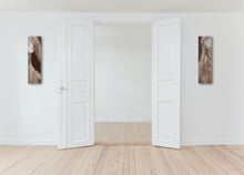 Load image into Gallery viewer, Entryway art graces either side of a doorway, in calming sepia tones, a male torso and a female torso pair of nude paintings by Kelly Borsheim
