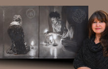 將圖片載入圖庫檢視器 Luminosity meditation diptych painting shown with the artist Kelly Borsheim, painter and sculptor
