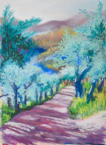 Tuscan Road in Shadows Pastel Art on paper, original artwork