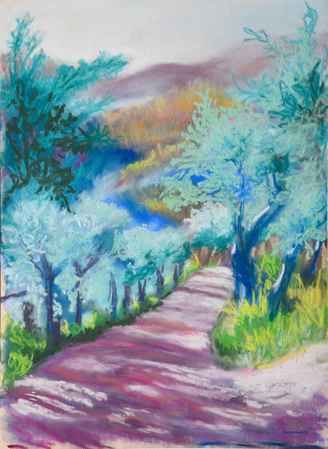 Tuscan Road in Shadows Pastel Art on paper, original artwork