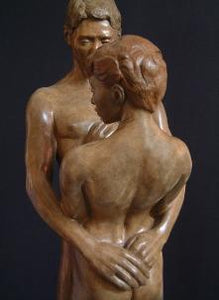 Back of Woman Together and Alone Bronze Sculpture of Man Woman Couple