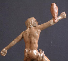 Cargar imagen en el visor de la galería, Detail Man Hawk Warrior Spirit Man and Hawk Bird Vertical Flight Statue Flying and Nature Bronze Sculpture
