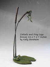 Charger l&#39;image dans la galerie, tabletop aquatic bronze sculpture, Cattails and Frog Legs
