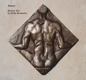 Peace Nude Man Bronze Tile Diamond Shape