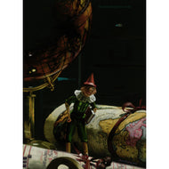 World Traveler Pinocchio Globe Map Old World Storytelling Classic Children Story Italy Pastel on Black Paper