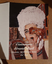 Load image into Gallery viewer, Oops Venice Italy Costume and Mask Fine Art PRINT of Painting Surprised Woman PAINTING Canal Oops! Venezia Casanova Grand Ball Menu Cover 2020
