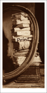 Sepia finish Library of Dreams Tower of Old Books Stack of Books Fine Art Print Black and White or Sepia Art PRINT of Charcoal Drawing Pile of Books