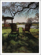 Relaxing Two Adirondack Chairs Countryside Morning Light at the Vineyard Florence Texas Lake View Backlit Landscape Retirement Gift Fine Art PRINT
