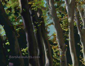 Detail of trees Row of Trees Fine Art Print Tree-lined Road Public Garden Florence Italy Tuscany Fine Art PRINT for Home Pastel Painting black paper
