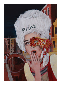 Oops Venice Italy Costume and Mask Fine Art PRINT of Painting Surprised Woman PAINTING Canal Oops! Venezia Casanova Grand Ball Menu Cover 2020