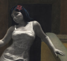 將圖片載入圖庫檢視器 Detail Woman Le Scale dell&#39;Eros [The Stairs of Love] Woman and Blue Panther Laws of Attraction - ORIGINAL Pastel Painting DrawingArt
