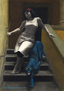 Le Scale dell'Eros [The Stairs of Love] Woman and Blue Panther Laws of Attraction - ORIGINAL Pastel Art