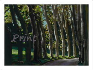 Row of Trees Fine Art Print Tree-lined Road Public Garden Florence Italy Tuscany Fine Art PRINT for Home Pastel Painting black paper