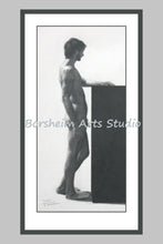 Cargar imagen en el visor de la galería, Standing Male Nude Classical Drawing Digital Download of Original Pencil Drawing of Profile Male Naked Figure Wall Art Printable Mauro I faux frame
